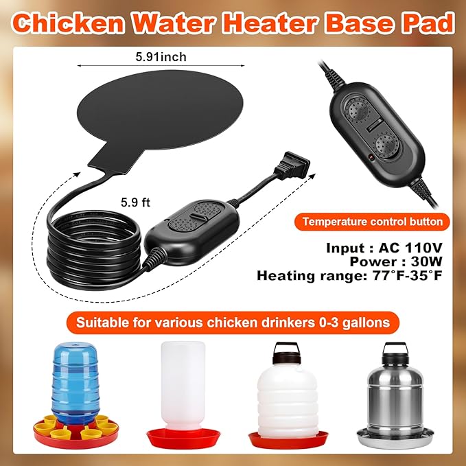 2 Pcs 400w Chicken Coop Heater Lamp and Black Silicone Water Heated Base Pad Carbon Fiber Chicken Coop Heater for Winter Chicks Brooder Heat Plates Adjustable Hanging Height for Livestock