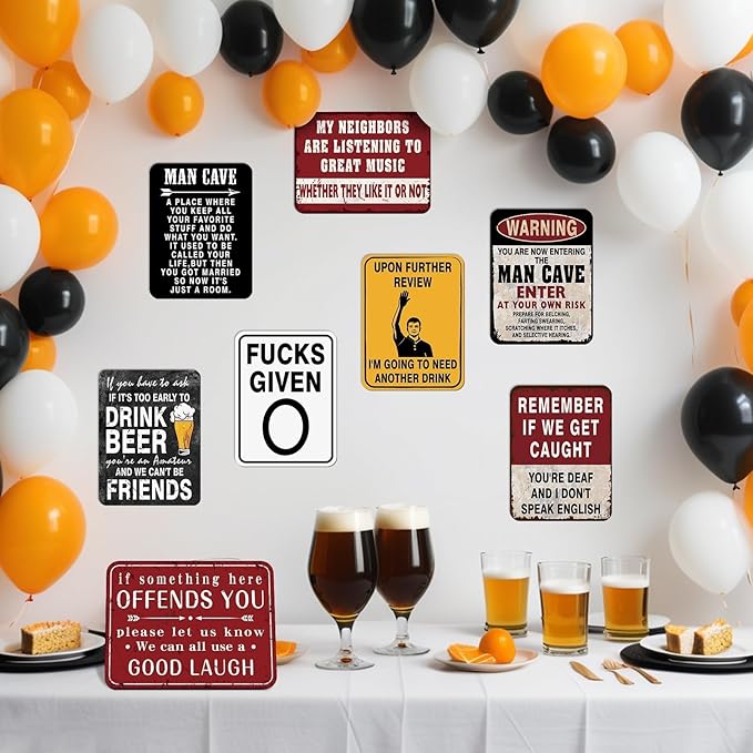 WERNNSAI Man Cave Party Decorations - 9 PCS Funny Man Cave Party Sign Decoration for Men Boys ManCave Theme Birthday Supplies Vintage Little ManCave Decor Beer Sign Poster for Home Garage Yard Decor