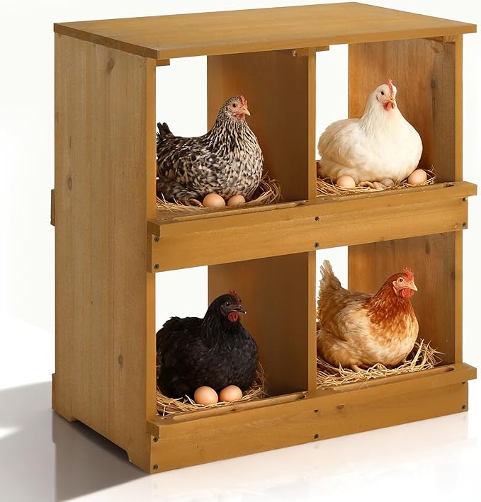 VINGLI Chicken Nesting Boxes, Wooden Nesting Boxes for Chickens, Egg Nesting Box for Hens, Chicken Coop Laying Boxes (4 Compartments)