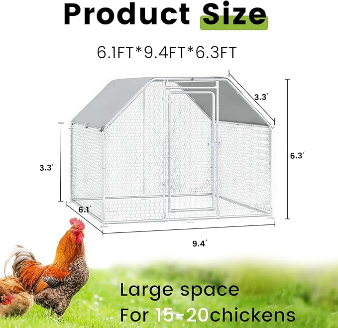 BOSSIN Metal Chicken Coop with Waterproof Cover, Poultry Cage Spire Shaped Coop, Walk-in and Heavy Duty Design, Chicken Run Duck House Resistant to Wind, rain, and UV Cover for Farm Yard Use