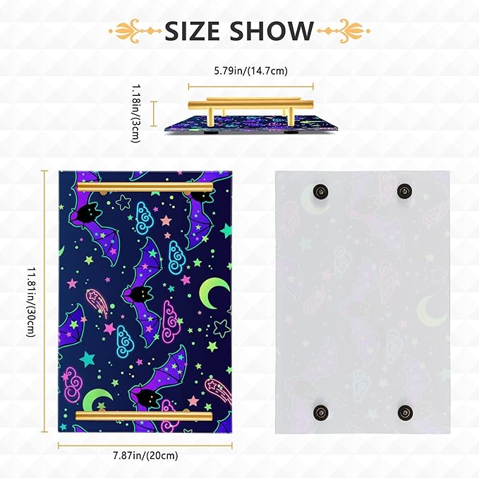 Bathroom Vanity Tray Counter Organizer, Depicting Bats Decorated Bright Decorative Tray with Handles Countertop Storage for Bathroom Bedroom Kitchen Home Farmhouse