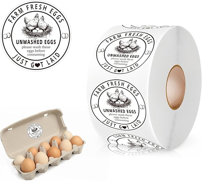 500Pcs Farm Fresh Egg Carton Stickers Labels, 1.7 Inch Self Adhesive Unwashed Eggs Lables for Farm Small Businesses and Chicken Farms Farmers Markets
