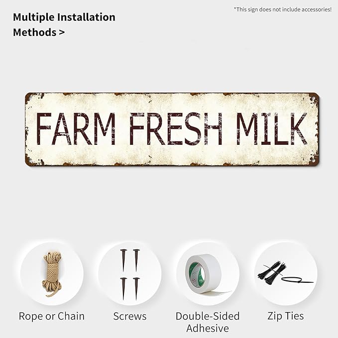 Vintage Farm Fresh Milk Tin Sign - Retro Milk Bottle and Cow Metal Wall Art 4x16 Inch, Rustic Tin Plaque for Kitchen, Cafe, Bar - Durable Dairy Decor for Restaurant, Farmhouse, Man Cave Gift