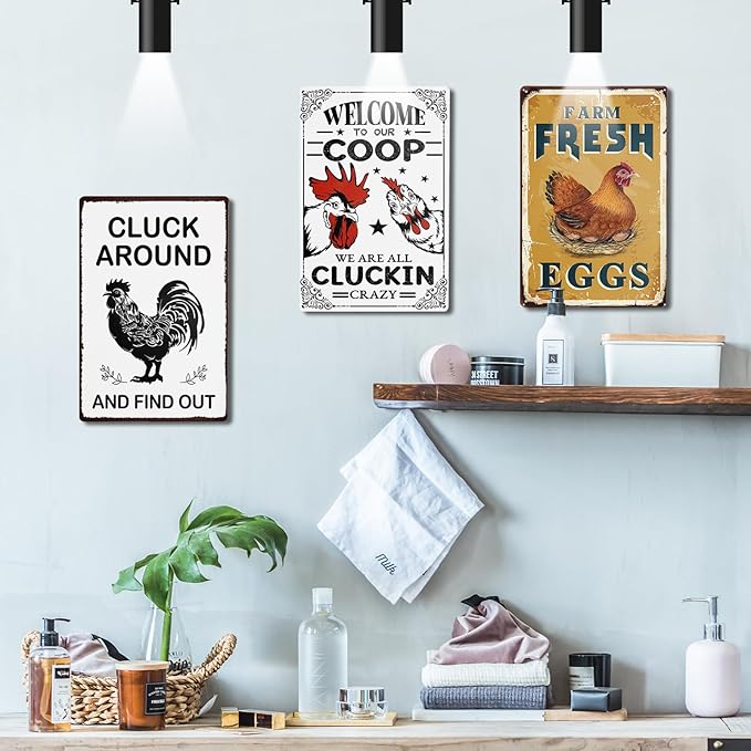 Vintage Metal Tin Sign - 12x8 Inch Cluck Around And Find Out Sign - Wall Art Plaque - Funny Chickens Decor - Chicken Coop