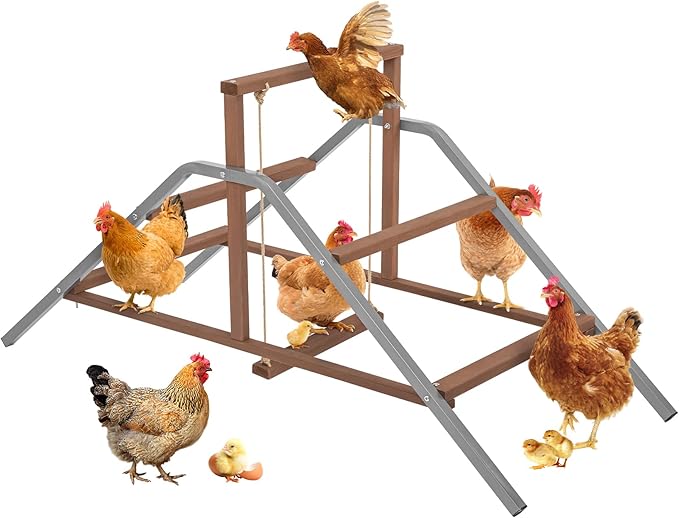 PETSFIT Chicken Perch Ladder-Solid Wood and Rustproof Iron Design, Chicken Ladder with Swing for Healthy Poultry-Ideal for Backyard Coops, Farms, Easy to Assemble and Clean