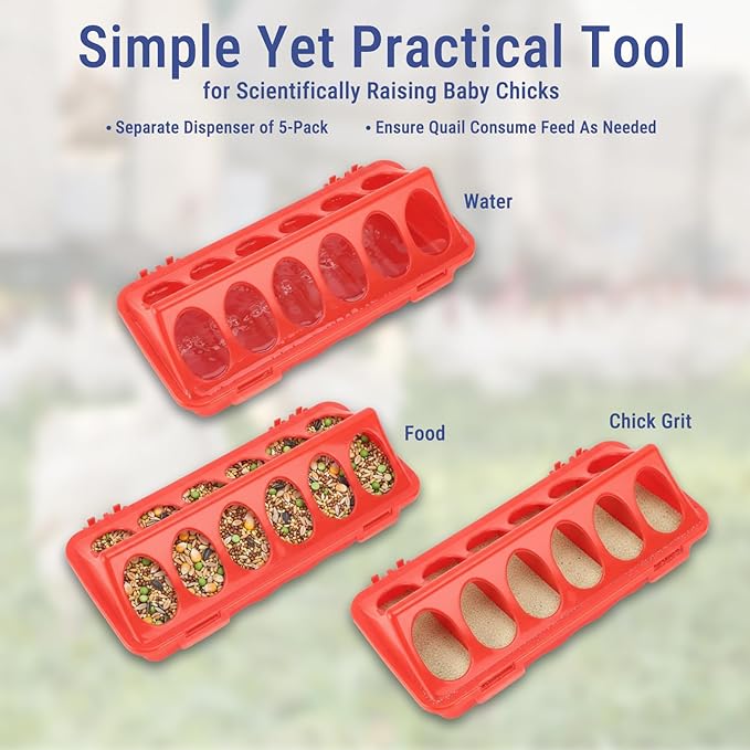 5pcs Flip Top Poultry Feeders, Spill Proof Chick Feeder Trough Quail Feeder No Waste No Mess Plastic Pigegon Feeder Small Poultry Coop Feeder for Chick,Bantam,Duckling,Parrot,Other Birds