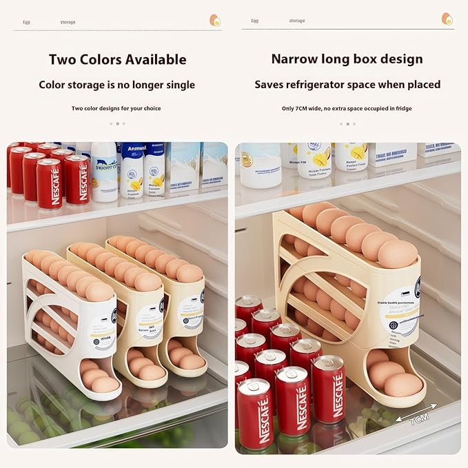 Fridge Egg Holder, 30 egg organizer/tray for refrigerator,fridge organizers and storage for Kitchen.(Beige)