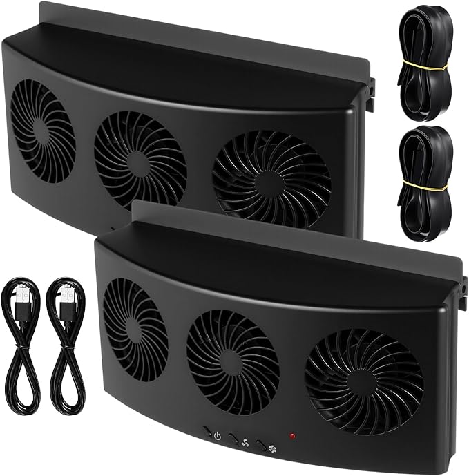 2 Pack USB Cable 3 Fans Car Exhaust Fan USB 3 Fans Car Window Air Vent Radiator Cooling Vent Exhaust for General Types(Black)