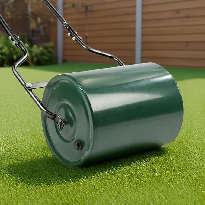 16in Heavy Duty Steel Lawn Roller,Manual Hand Lawns Roller,Water or Sand Filled Garden Rollers,Push/Tow-Behind Yard Rollers,with U-Shaped Handle,for Garden Yard Park Backyard Farm (Green & Black)