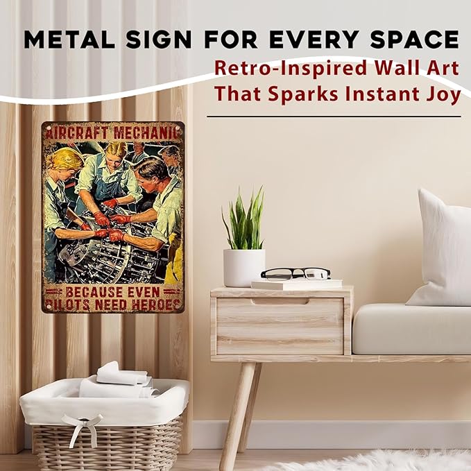 Aircraft Mechanic Decor Because Even Pilots Need Heroes Tin Plaque Home Family Poster Tin Sign Funny Metal Sign Bedroom Retro Parlor Yard Courtyard Farm 12x16inch
