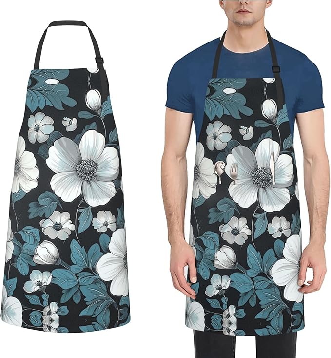 Kitchen Aprons for Men Women Waterproof Apron with 2 Pockets Skis on mountain Apron Adjustable Bib Aprons
