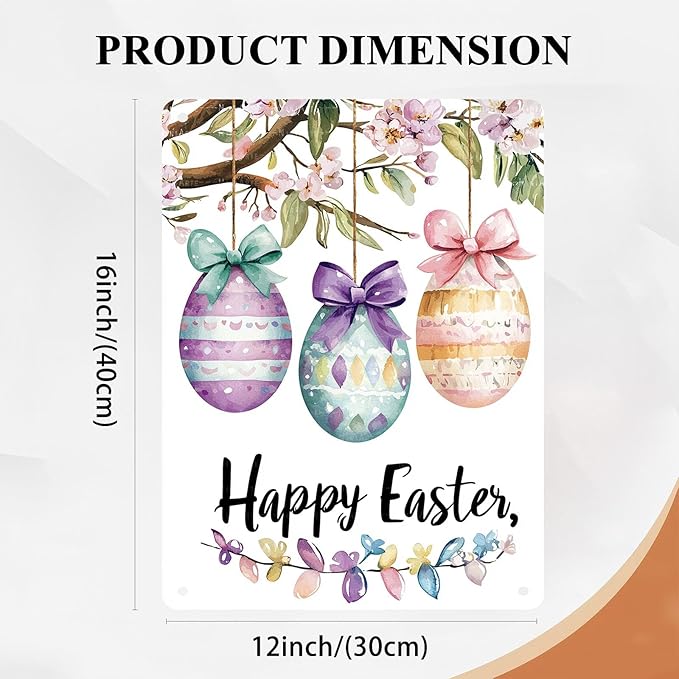 Easter Tin Sign Egg Decor Country Decorations for Home, Office Garage Kitchen Living Room Easter Wall Art 12X16Inch