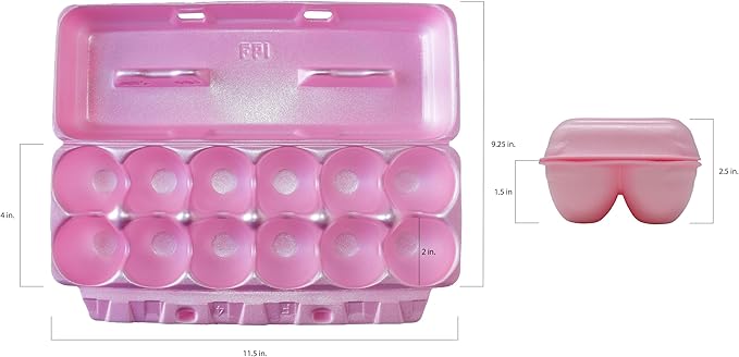 Foam Egg Cartons 25 Pack – Pink – Made in USA – Reusable 12-Egg Cartons for Chicken Eggs