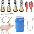 Automatic Pig Waterer Nipple System, Stainless Steel Pig Waterer with Brass Water Tank Connector Kit, Hog Water Drinker Feeder with Float Valve and Garden Hose for Pig Goats Piglets