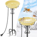 Heated Bird Bath for Outside Winter,100W Thermostat Control Birdbath Bowl with Metal 5-Prong Base,Freestanding Heated Bird Baths for Outdoors Garden Patio Yard Lawn (Beige)