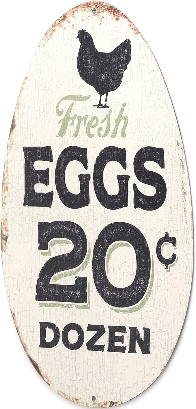 Rustic Fresh Eggs Metal Sign - Farmhouse Wall Art for Chicken Coop, Dining Room, or Kitchen