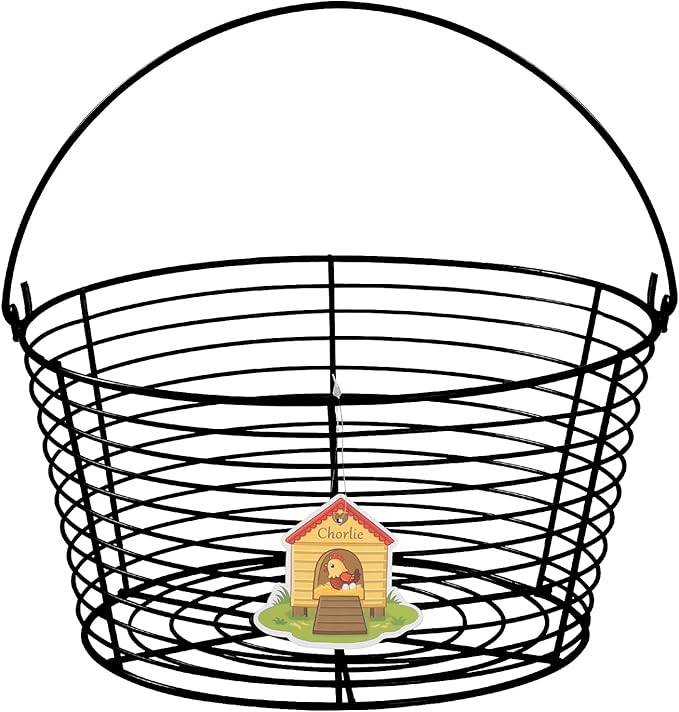 Colorful Metal Mesh Wire Egg Collecting Basket with Handle Portable Garden Vegetable Fruit Storage Lightweight Hanging Collector for Farmhouse Gathering Kitchen Picnic (Black, Large - 12")