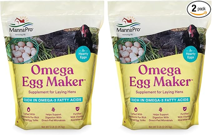 Manna Pro Omega Egg Maker - Chicken Feed Supplement for Laying Hens - Poultry Food with Omega-3 Fatty Acids - Digestion Support with Fortified Vitamins & Minerals - 5 lbs (Pack of 2)