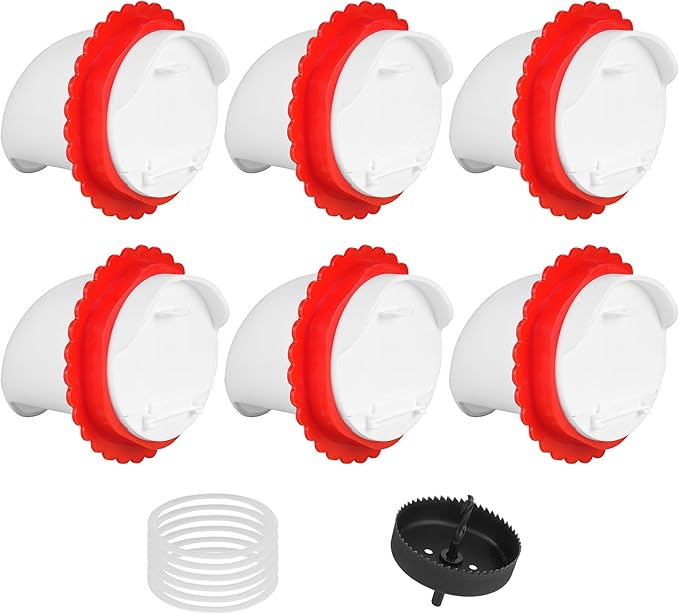6Pcs Chicken Feeder Port, Upgraded Chicken Feeder No Waste, Waterproof Chicken Feeders with Raised Baffle & 1 Drill Bit, Poultry Feeder for Buckets, Barrels, Bins