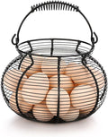 Flexzion Egg Basket for Gathering Fresh Eggs - Round Wire Countertop Egg Holder with Spring Handles, Farmhouse Chicken Eggs Collecting Basket Storage for Countertop, Kitchen Organizer and Farm (Black)