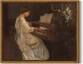 InSimSea Framed Canvas Wall Art Mid Century Lady Playing Piano Classical Painting Vintage Canvas Prints Wall Decor for Bedroom Bathroom Decor Retro Portrait Wall Art 8x10in