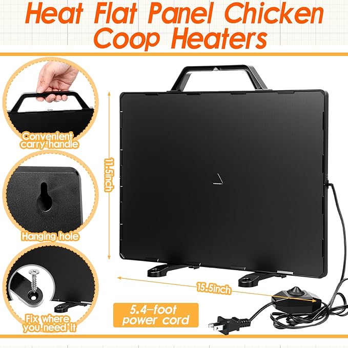 VIHOSE 2 Pcs 350 W Carbon Fiber Chicken Coop Brooder Heat Lamp, 160 W Radiant Heat Flat Panel Chicken Coop Heaters with Adjustable Temperature Controller, for Chick, Duck, Rabbit Dog and Poultry