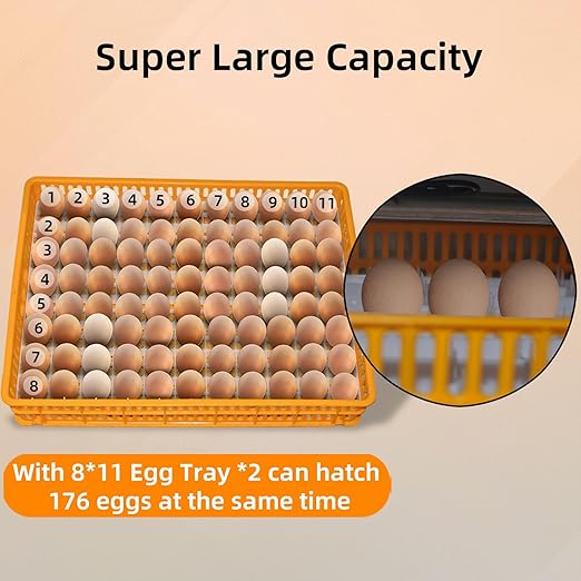 XKV 176 Eggs Incubator with Automatic Egg Turning,Temperature Humidity Control,Automatic Digital Egg Hatcher,For Chick,Duck,Poultry,Industrial Brooding Machine Chicken Incubator for Farm,Home,Indoor