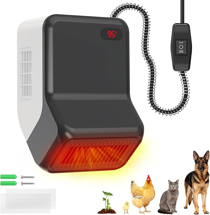Dog House Heater with Thermostat for Small Chicken Coop, Electric Pet Heater for Outside Dog Cat House, Safe Winter Warmer with PTC Heating, Overheat Protection, Chew-Proof Cord, 95-100.4°F, 300/600W