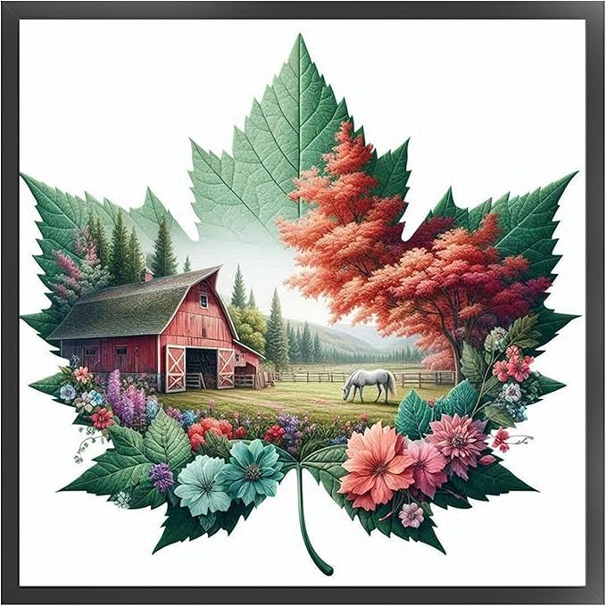 Maple Leaf Farm Stamped Cross Stitch Kits for Adults Beginners - 45x45cm 11CT Pre-Printed Embroidery Needlepoint Starter Kit, DIY Craft Perfect for Fall Decor Thanksgiving Christmas Gift