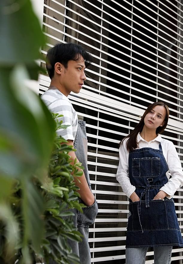 Cotton Denim Apron Soft - Unisex Adjustable Bib Apron with 5-Pockets Perfect for Kitchens