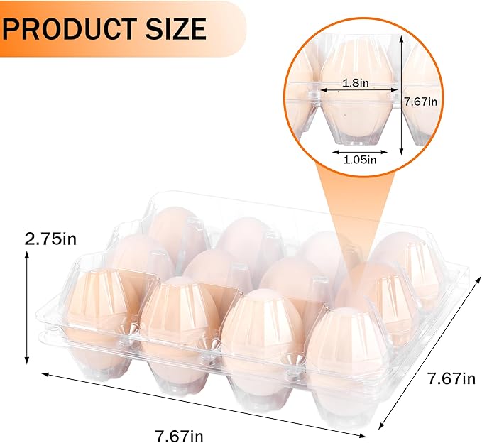 50 Pack 12 Count Plastic Egg Cartons - Bulk Cheap Clear Reusable Egg Containers for Chicken Eggs, Dozen Egg Storage Solutions. (50)