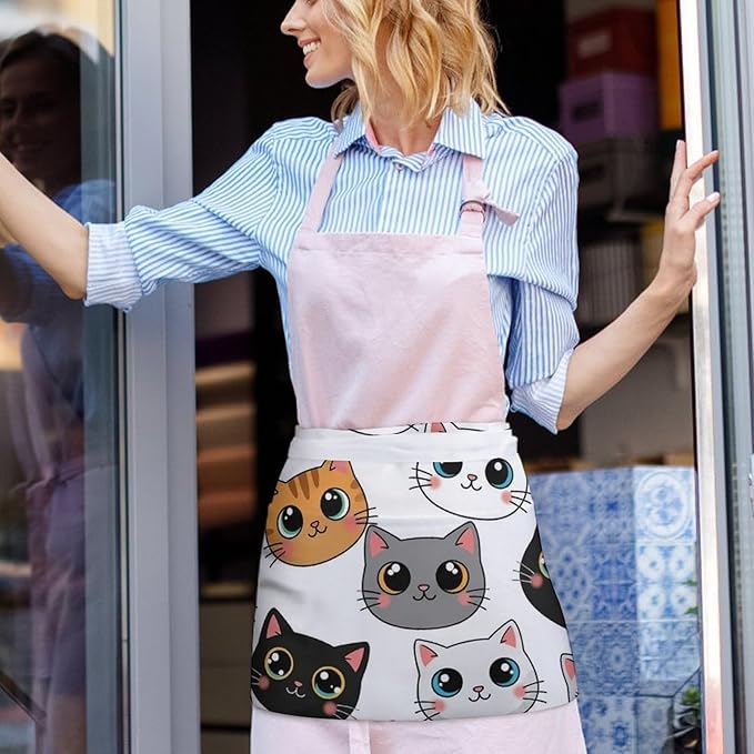 Unisex Apron for Cooking Server Waitress Half Waist Apron with 3 Pockets