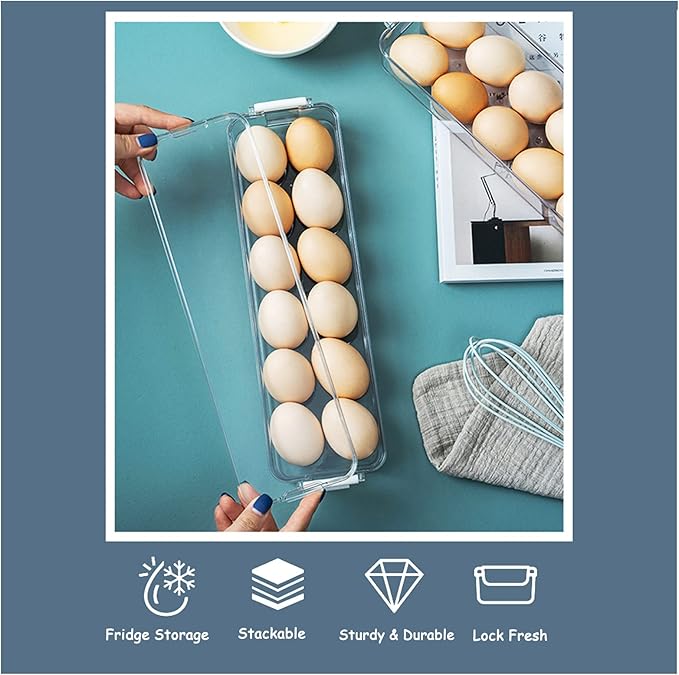 YOHA Clear Deviled Egg Tray Carrier with Lid 12 Grids Eggs Holder Case Refrigerator Egg Container Deviled Egg Platter Stackable Egg Tray Camping Picnic Travel Portable Egg Storage Container,Clear-12