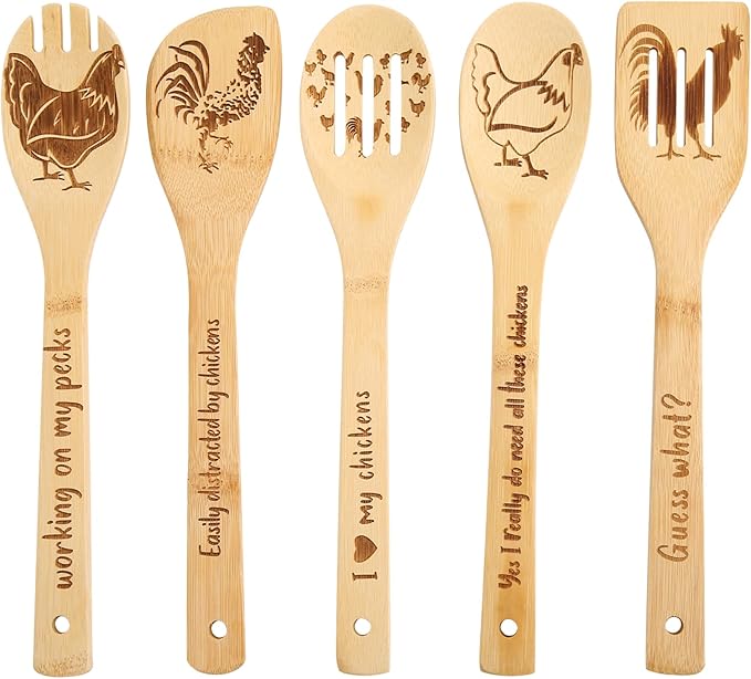 Chicken Wooden Spoons for Cooking Mothers Day Chicken Decor Chicken Kitchen Accessories Rooster Kitchen Decor Farmhouse Chicken Stuff Mothers Day Chicken Gifts for Women
