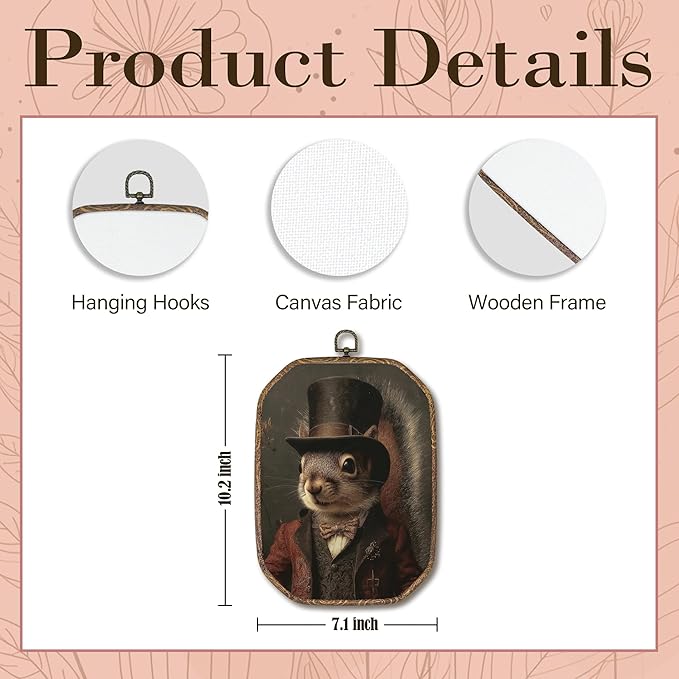 Hxlac Victorian Squirrel Rectangular Wall Art Framed, Vintage Victorian Style Animal Rectangular Wall Decor, Autumn Squirrel Hanging Canvas Prints Wall Sculptures for Farmhouse Home Room Decor, 7.1x10.2 Inch