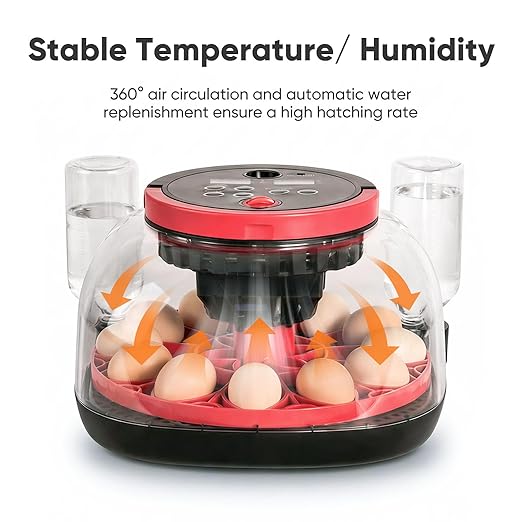 Incubators for Hatching Eggs, 12 Egg Smart Incubator with 1080P Camera & App Control, One-Click Incubation for Chicken Quail Duck, Auto Egg Turner, External Water Refill, Egg Candler