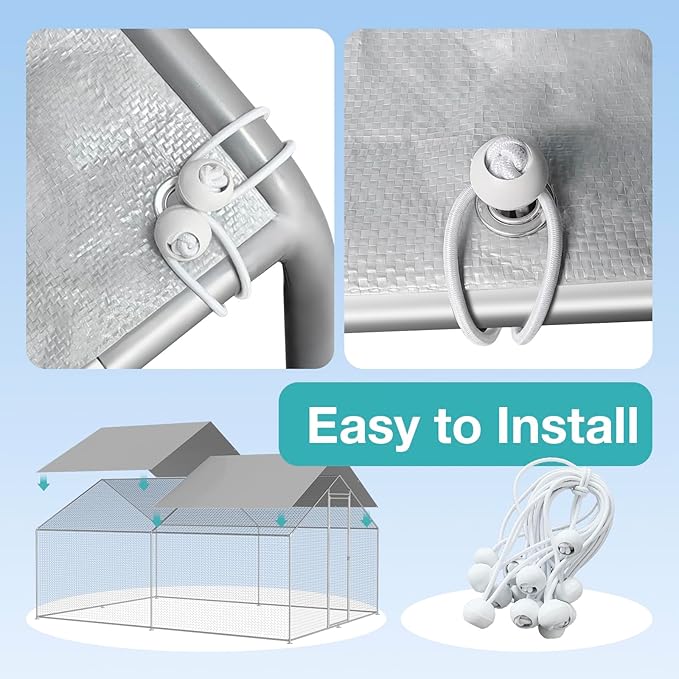 Chicken Coop Cover Waterproof, 11.5 * 6.5 FT Chicken Run Tarp with Ball Bungees Cords, UV Shade Cloth for Yard Large Chicken Coop, Walk-in Chicken Run Pen, Duck Coop Tarp Replacement (2 Pack,Grey)