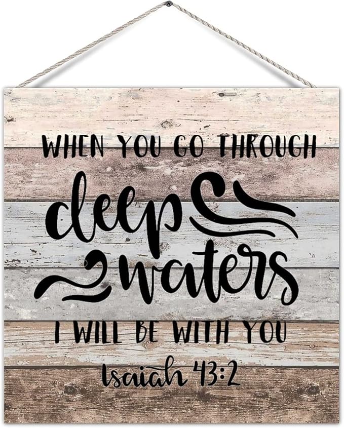 Rustic Wood Pallet Sign When You Go Through Deep Waters I Will Be With You Classical Wood Wall Pediment Rustic Wooden Craft Sign Welcome Wall Decors For Patio Yard 5x10 Inch