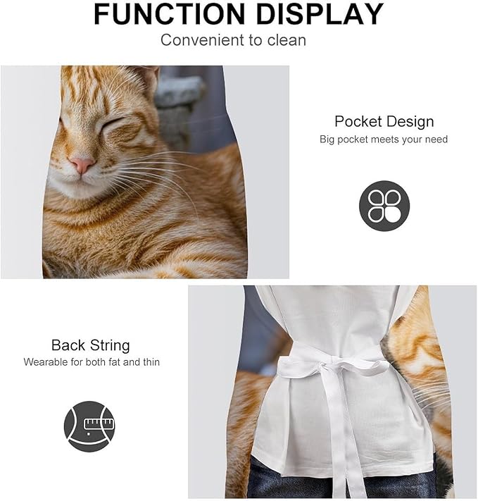 Waterproof Apron Adjustable Bib Aprons with Pockets Orange Cat Sleeping Apron Kitchen Aprons for Women Men