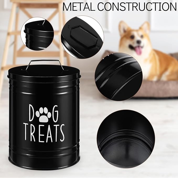 Airtight Large Dog Food Storage Container with Lid, Black Metal Pet Treat Canister for Kitchen Countertop, Sturdy Dry Dog Food and Puppy Grain Storage Bin