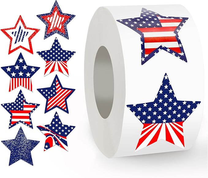 Patriotic Stickers 500 Pcs, 1.5" Memorial Day 4th of July Stars Stickers (wujiaoxing)