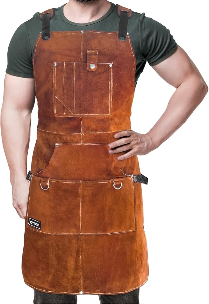FIGHTECH Shop Apron - Heavy Duty Wood Working Apron for Men with Tool Pockets for Woodworkers Blacksmiths Carpenters M-XXL