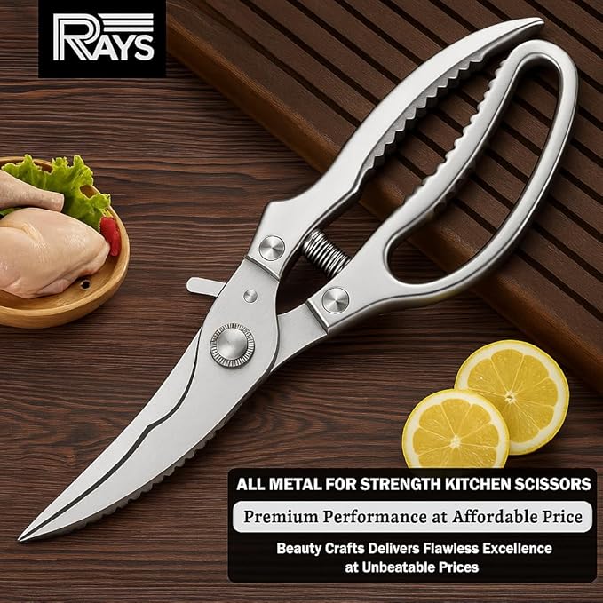 Heavy Duty Poultry Shears – Professional Stainless Steel Kitchen Scissors for Chicken, Turkey, Bone, Meat & Fish – Spring Loaded Spatchcocking Shears – Dishwasher Safe with Safety Lock