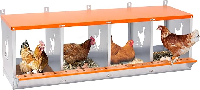3/4/6/8/10 Holes Chicken Nesting Box for Chickens Hens Ducks, Metal Nesting Boxes for Chickens Wall Mount Egg Laying Nesting Boxes for Chicken (Orange, 4 Compartment)