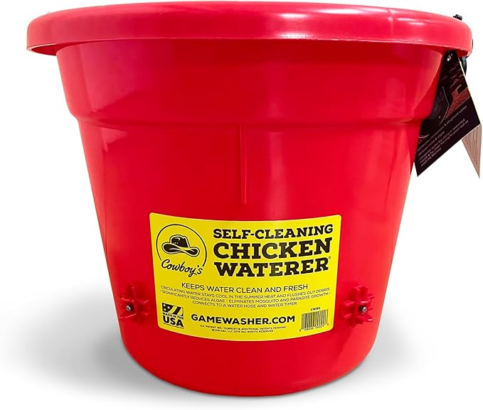 Cowboy's Self-Cleaning Red Chicken Waterer with Nipples