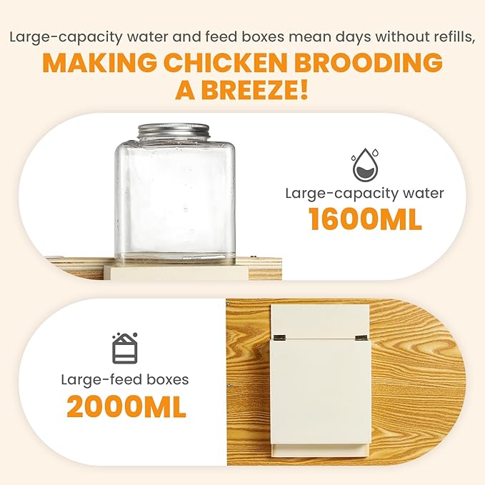 Brooder for Chicks, 32" Chicken Brooder with Feeding & Watering System, Upgrade Sliding Door Design, Super Easy to Clean Up to 30 Chicks 32" L x 16" W x 16" H