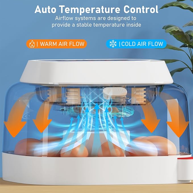 Sailnovo 12 Egg Incubator with Automatic Egg Turning and Humidity Display, 4 Modes Incubators for Hatching Eggs with Bulit-in Candler, 360° View Clear Window, for Chicken,Blue, 11x11x7.6 inch