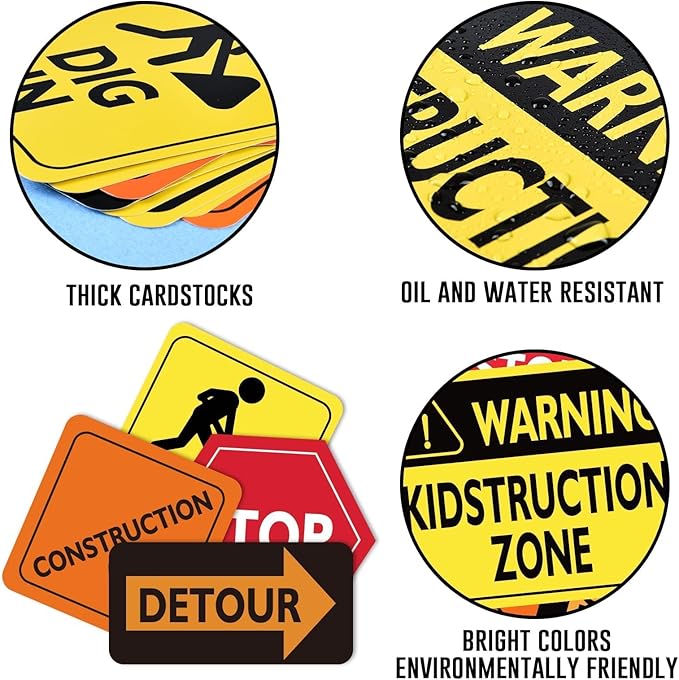 WERNNSAI Construction Party Decorations - 12 PCS Construction Birthday Party Supplies for Boys Kids Truck Birthday Cutouts Traffic Road Signs for Under Construction Party Baby Shower Wall Decor