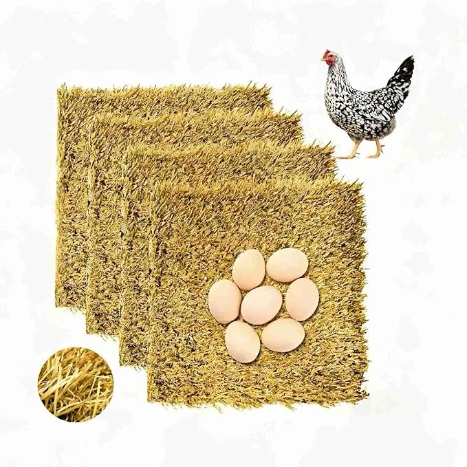 Chicken Nesting Box Pads 4 Pack 12x12 Inch - Waterproof Washable Hen Nesting Pads, Easy Clean Reusable Nest Boxes Liners, Fake Grass Mat Artificial Indoor Turf with Drain Holes