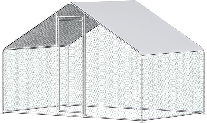 Chicken Coop Large Metal Chicken Coops House/Pen for 6-10 Chickens with Waterproof Cover Walk-in Poultry Cage for Chickens Chicken Run for Outdoor Farm Use
